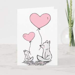 Valentijnsdag Wenskaart Vossen Roze Harten Feestdagen Kaart