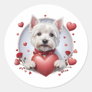Valentijnsdag Westie met hart Ronde Sticker