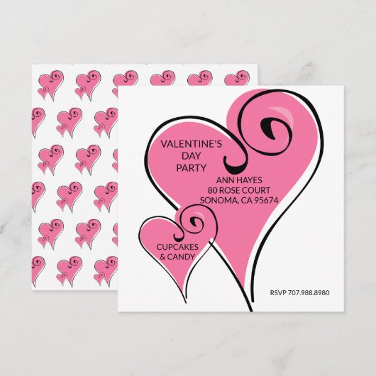 Valentijnsdag Whimsical Hearts Party Invitation Feestdagenkaart (Voorkant / Achterkant)