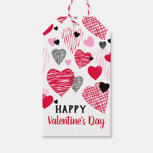 Valentijnsdag Whimsical Hearts Pattern Cadeaulabel (Voorkant)