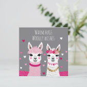 Valentijnsdag Whimsical Schattige Llama's Valentij Kaart (Staand voorkant)