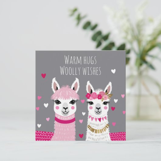 Valentijnsdag Whimsical Schattige Llama's Valentij Kaart (Staand voorkant)