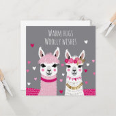 Valentijnsdag Whimsical Schattige Llama's Valentij Kaart (Voorkant / Achterkant in situ)
