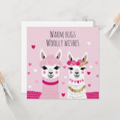 Valentijnsdag Whimsical Schattige Llama's Valentij Kaart (Voorkant / Achterkant in situ)
