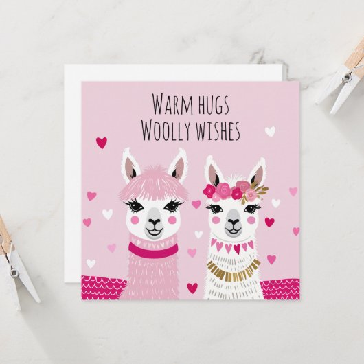 Valentijnsdag Whimsical Schattige Llama's Valentij Kaart (Voorkant / Achterkant in situ)