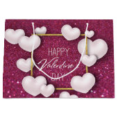 Valentijnsdag White Heart Glitter Large Gift Bag Cadeautasje (Voorkant)