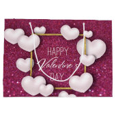Valentijnsdag White Heart Glitter Large Gift Bag Cadeautasje (Achterkant)