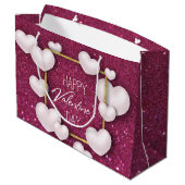 Valentijnsdag White Heart Glitter Large Gift Bag Cadeautasje (Achterkant Gekanteld)