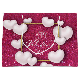 Valentijnsdag White Heart Glitter Large Gift Bag Large Cadeautasje