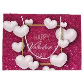Valentijnsdag White Heart Glitter Large Gift Bag Large Cadeautasje (Achterkant)