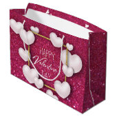 Valentijnsdag White Heart Glitter Large Gift Bag Large Cadeautasje (Achterkant Gekanteld)