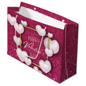 Valentijnsdag White Heart Glitter Large Gift Bag Large Cadeautasje (Voorkant Gekanteld)