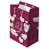 Valentijnsdag White Heart Glitter Medium Gift Bag Medium Cadeauzakje (Achterkant Gekanteld)