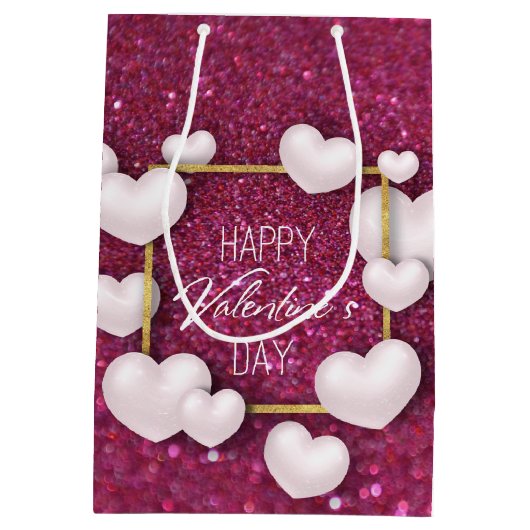 Valentijnsdag White Heart Glitter Medium Gift Bag Medium Cadeauzakje (Achterkant)