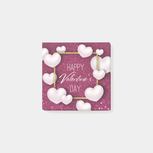 Valentijnsdag White Heart Glitter Post-it® notes (Voorkant)