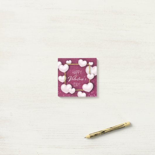 Valentijnsdag White Heart Glitter Post-it® notes (Op bureau)