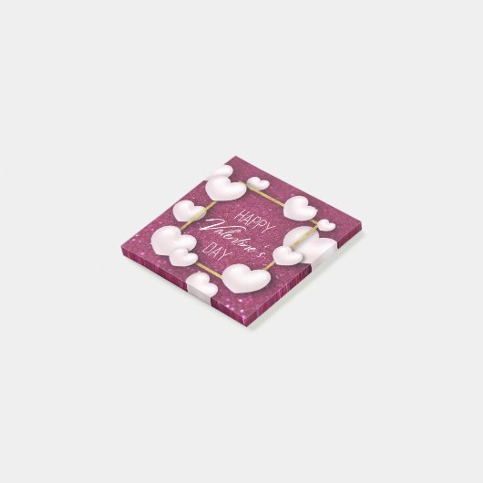 Valentijnsdag White Heart Glitter Post-it® notes (Schuin)