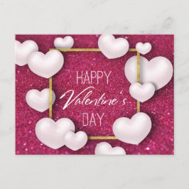 Valentijnsdag White Hearts Glitter - Briefkaart