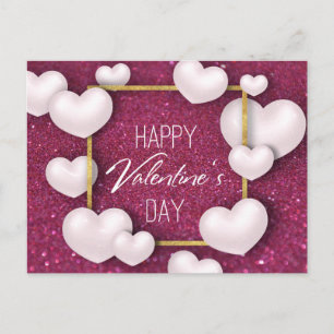Valentijnsdag White Hearts Glitter - Briefkaart