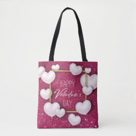 Valentijnsdag White Hearts Glitter - Canvas tas