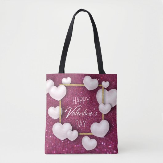 Valentijnsdag White Hearts Glitter - Canvas tas (Voorkant)