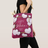 Valentijnsdag White Hearts Glitter - Canvas tas (Dichtbij)