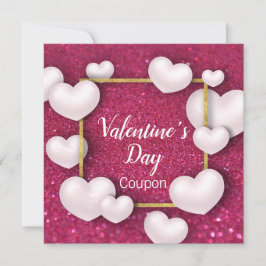 Valentijnsdag White Hearts Glitter Coupon Card Feestdagenkaart