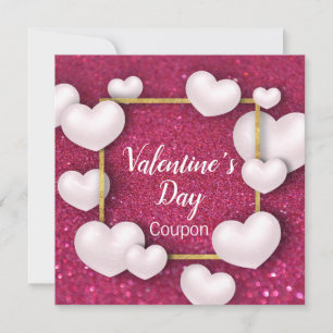 Valentijnsdag White Hearts Glitter Coupon Card Feestdagenkaart
