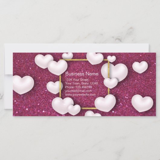 Valentijnsdag White Hearts Glitter Discount Kaart (Achterkant)