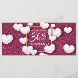 Valentijnsdag White Hearts Glitter Discount Kaart