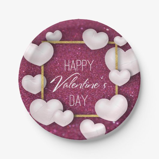 Valentijnsdag White Hearts Glitter Paper Bord (Voorkant)