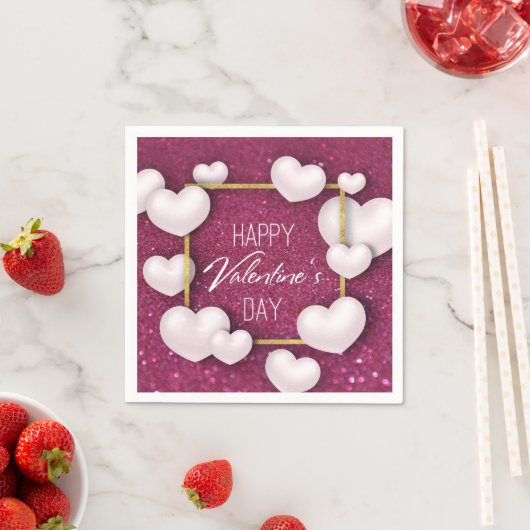 Valentijnsdag White Hearts Glitter Paper Napkin Servet (Insitu)