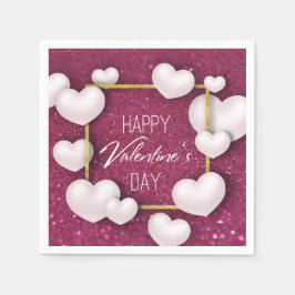 Valentijnsdag White Hearts Glitter Paper Napkin Servet