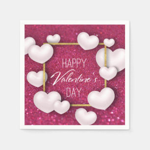 Valentijnsdag White Hearts Glitter Paper Napkin Servet