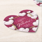 Valentijnsdag White Hearts Glitter Paper Onderzett Kartonnen Onderzetters (Gekanteld)
