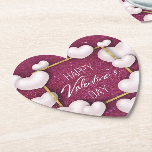 Valentijnsdag White Hearts Glitter Paper Onderzett Kartonnen Onderzetters (Gekanteld)
