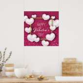 Valentijnsdag White Hearts Glitter Poster Print (Keuken)