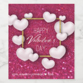 Valentijnsdag White Hearts Glitter - Wijnlabel Wijn Etiket (Enkel label)
