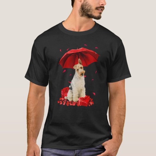 Valentijnsdag Wire Fox Terrier Umbrella Heart Pup T-shirt (Voorkant)