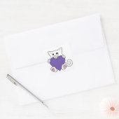 Valentijnsdag Witte Kat met Paarse Hart Vierkante Sticker (Envelop)
