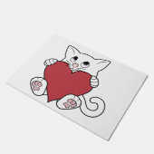 Valentijnsdag Witte kat met rood hart Deurmat (Schuin)