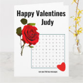 Valentijnsdag woordzoekopdracht kaart (Gele Bloem)