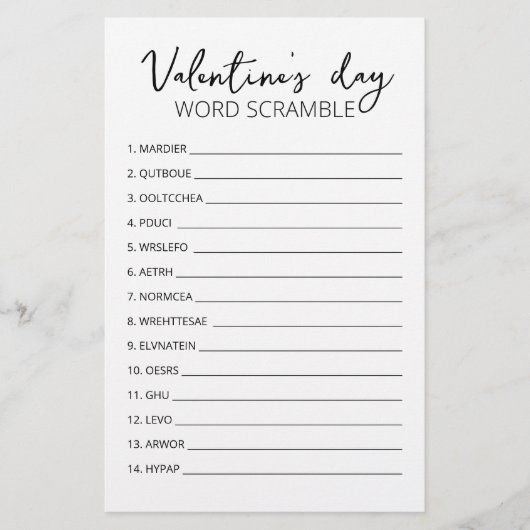 Valentijnsdag Word Scramble Game-game (Voorkant)