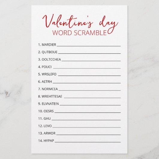Valentijnsdag Word Scramble Game-game (Voorkant)