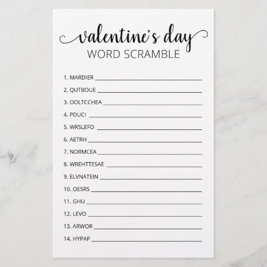Valentijnsdag Word Scramble Game-game (Voorkant)