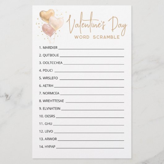 Valentijnsdag Word Scramble Game-game (Voorkant)