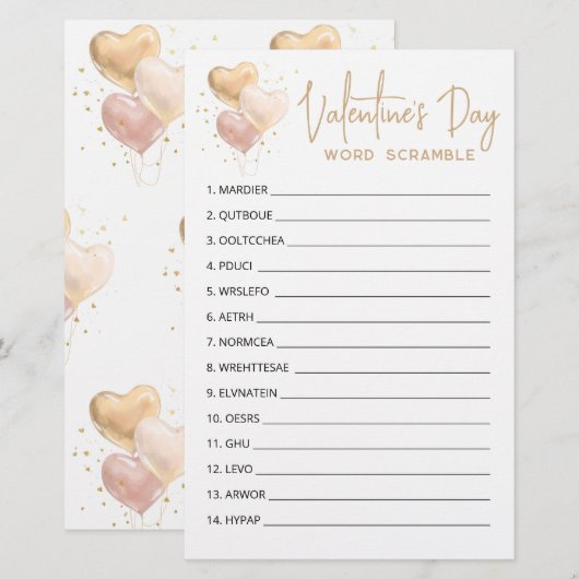 Valentijnsdag Word Scramble Game-game (Voorkant / Achterkant)