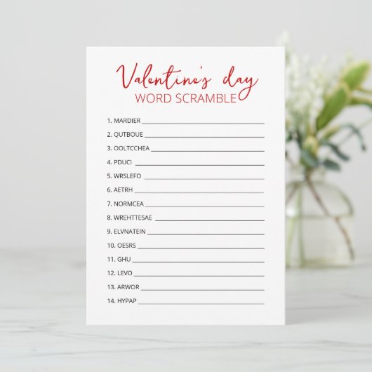 Valentijnsdag Word Scramble Game party Kaart (Staand voorkant)