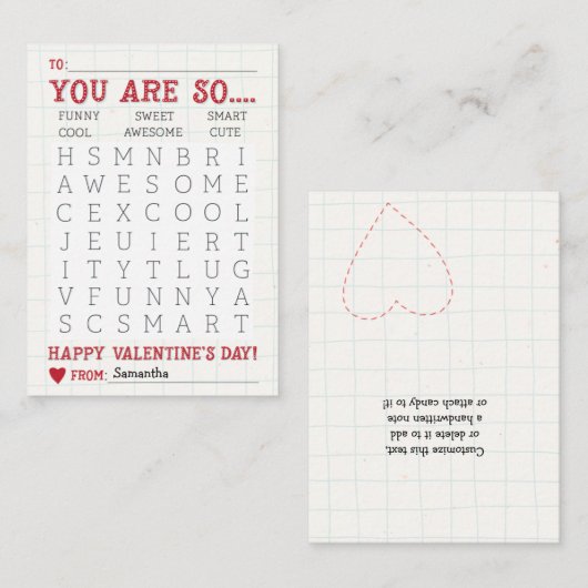 Valentijnsdag Word-zoekopdracht bevestigen Notitiekaartje (Voorkant / Achterkant)