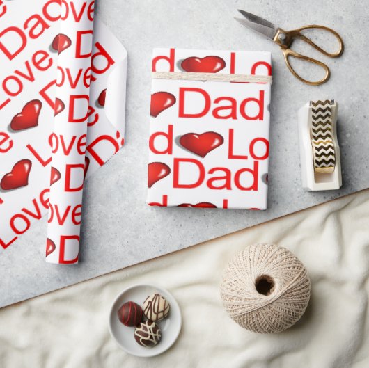 Valentijnsdag Wrapping Paper Love Dad Red Hearts Cadeaupapier (Crafts)